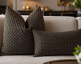 Black Gold Throw Pillow Cover, Lumbar Pillow Cover, Gold Chenille Pillow Case, Cozy Pillow Cover, Decorative Pillow, All Sizes, Home Decor