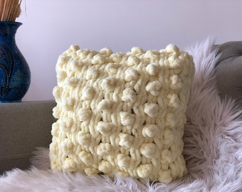 Yellow Hand Knit Pillow Cover, Chunky Hand Knit Pillow Cover, Cable Knit Pillow Case, Knitted Throw Pillow