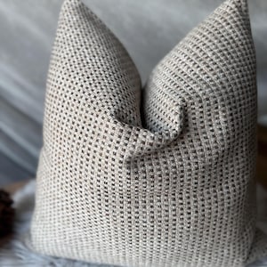Brown and Beige Woven Linen All Sizes Pillow Cover, Linen Textured Thick Throw Pillow Cover for Couch, Long Lumbar Linen