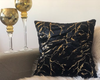 Black Gold Plush Pillow Cover, Home Decor, Throw Pillow Cover, Lumbar Pillow, Decorative Pillow, Farmhouse Pillow