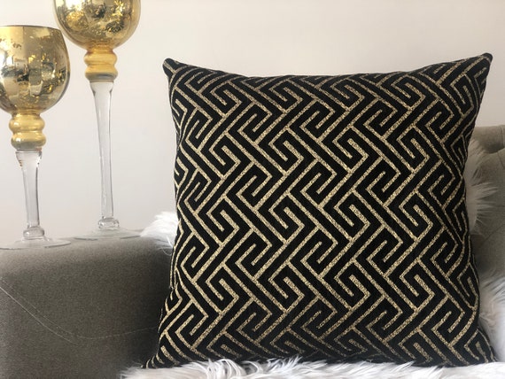 Black Gold Pillow, Home Decor, Throw Pillow Cover, Lumbar Pillow, Decorative Pillow, Woven Velvet Chenille Pillow Case, Halloween