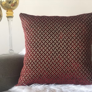 Claret Red Gold Pillow Cover, Woven Velvet Chenille Cushion Cover, Throw Pillows for Living Room, Luxury Couch Cushion, Halloween