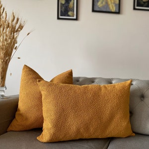Mustard Soft Boucle Pillow Covers, Boucle Throw Pillow for Couch, Boucle Fabric Pillow Case, Decorative Boucle Lumbar Pillow, Sofa Cushion