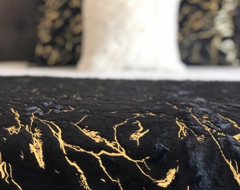 Black Gold Plush Bedspread, Handmade quilt, Plush cover, Bed throw, Sofa blanket, Plush Cover,Bedroom,Quilt for Living room,Mothers Day Gift