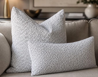 Gray Boucle Pillow Case, Extra Soft Pillow, Invisible Zipper, All Sizes, Pillow Covers for Living Room and Bedroom