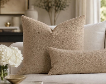 Custom Brown Soft Boucle All Sizes Pillow Cover, Boucle Pillow Cushion, Home Decor, Throw Pillow Cover, Lumbar Pillow, Designer Pillow Cover