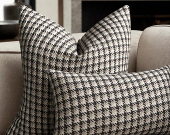 Brown and Cream Houndstooth Pillow Cover, Textured Woven Throw Pillow, Modern Plaid Cushion Cover, Designer Sofa and Lumbar Pillow