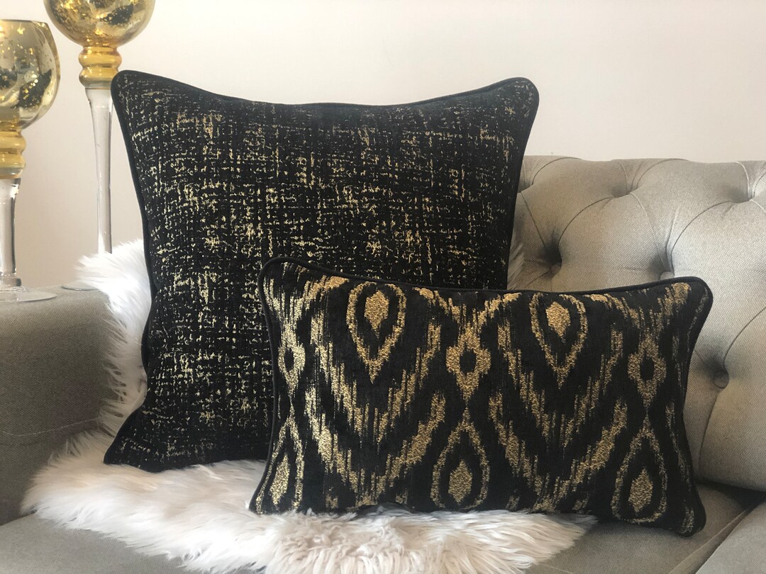 Black Gold Pillow With Piping, Home Decor, Throw Pillow Cover, Lumbar Pillow, Decorative Pillow ...