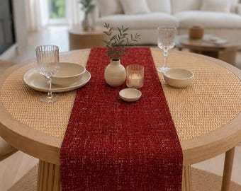 Custom Burgundy Table Runner for Wedding, Holiday, Farmhouse. Burgundy Table Linens, Rustic, Modern Housewarming Gift.