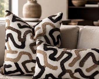 Abstract Textured Lumbar Pillow Cover, Cream Brown Modern Throw Pillow, Neutral Boucle Accent Cushion, Contemporary Home Decor