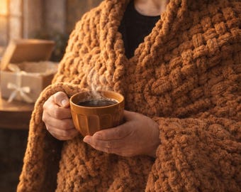 Mother's Day Gift, Chunky Knit Throw Blanket, Gift for Mom, Unique Gift for Mom, Soft Blanket, Arm Knit Blanket, 40X56 inches (100x140cm)