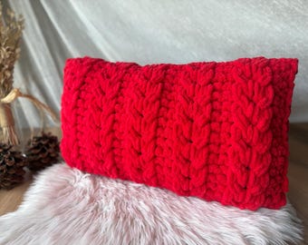 Red Hand Knit Pillow Cover, Chunky Hand Knit Pillow Cover, Cable Knit Pillow Case, Home Decorative, Knitted Throw Pillow