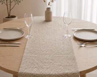 Light Greige, Cream Table Runner, Textured Oatmeal Dining Table Decor, Modern Neutral Farmhouse Runner, Custom Size Console Table Runner