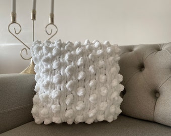 White Hand Knit Pillow Cover, Chunky Hand Knit Pillow Cover, Cable Knit Pillow Case, Knitted Throw Pillow, Halloween