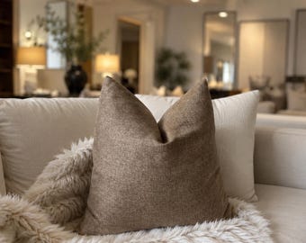 Brown Linen Pillow Cover | Taupe Throw Pillow | Neutral Farmhouse Cushion Cover | Modern Minimalist Sofa Pillow | Textured Home Decor