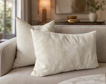 White Soft Boucle Pillow Covers,Cream Textured Pillow Covers, Ivory Boucle Throw Pillow, Neutral Lumbar Cushion, Minimalist Beige Sofa Decor