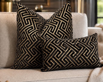 Black Gold Velvet Throw Pillow Cover, Chenille Pillow Cases, Velvet Throw Pillow, Custom Pillow Cover, All Sizes, Accent Pillow