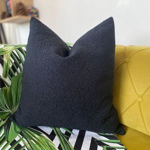 Black Soft Boucle Pillow Covers, Boucle Throw Pillow for Couch, Boucle Fabric Pillow Case, Decorative Boucle Lumbar Pillow, Sofa Cushion