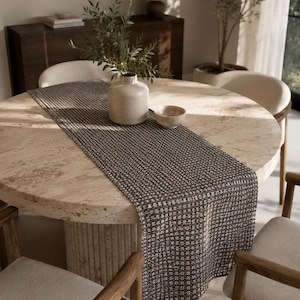 Custom Natural Taupe Brown Basketweave Linen Table Runner for Wedding, Holiday, Farmhouse, Rustic. Modern Table Linens. Housewarming Gift.