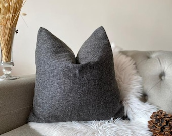 Grey Soft Linen Throw Pillow Covers, Decorative Pillows for Livingroom Couch, Solid Linen Cushion Case Lumbar Pillow, Linen Custom Cushion