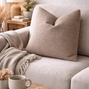 Brown and Beige Woven Linen All Sizes Pillow Cover, Linen Textured Thick Throw Pillow Cover for Couch, Long Lumbar Linen