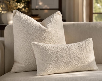 Costum Cream Boucle Pillow Cover, Soft Boucle Pillow Case, Oversized Bedroom Pillow, Pillow for Couch 20x20, All Size