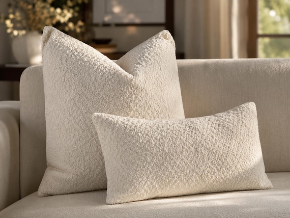Costum Cream Boucle Pillow Cover, Soft Boucle Pillow Case, Oversized Bedroom Pillow, Pillow for Couch 20x20, All Size