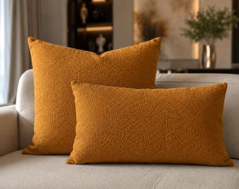 Mustard Soft Boucle Pillow Covers, Boucle Throw Pillow for Couch, Boucle Fabric Pillow Case, Decorative Boucle Lumbar Pillow, Sofa Cushion