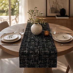 Custom Black Table Runner, Luxury Modern Table Runner, Designer Dining Table Decor, Textured Black Gold Runner, Minimalist Table Linen