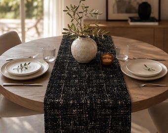 Custom Black Table Runner, Luxury Modern Table Runner, Designer Dining Table Decor, Textured Black Gold Runner, Minimalist Table Linen