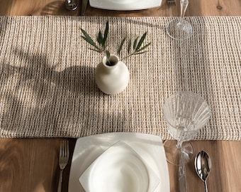 Beige Brown Table Runner, Textured Woven Table Runner, Neutral Taupe Dining Table Decor, Modern Rustic Kitchen Runner, Minimalist Decor