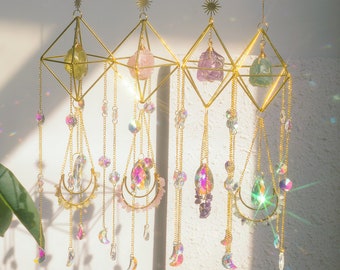 Suncatcher Crystal Hanging, Gemstone Sun Catcher Gift for Her, Boho Decor, Amethyst Suncatcher, Rainbow Maker, Rose Quartz Healing Crystal