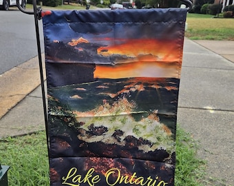 A garden flag of Lake Ontario from my painting "Sunset at Rudy's "