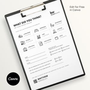 Modulo di feedback per Open House, agente immobiliare, Open House stampabile per agente immobiliare, strumenti per agente immobiliare, marketing immobiliare, download immediato, Canva
