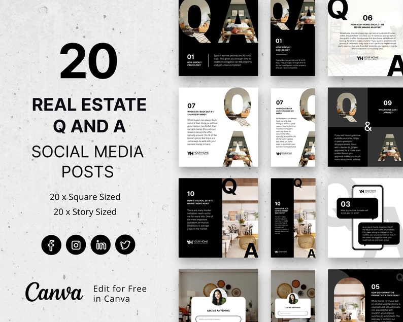 Real Estate Q and A Social Media Templates Real Estate Social Etsy