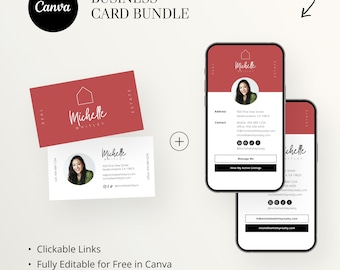 Digital Business Card & Business Card Bundle, Real Estate Marketing, Modern Real Estate Business Card, Entrepreneur, Canva Template, Classy