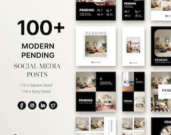 116 Real Estate Pending Social Media Templates, Real Estate Social Media Posts, Realtor Facebook Instagram Pending Posts and Stories