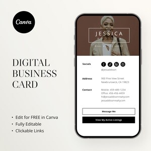 Canva-sjabloon voor digitaal visitekaartje, onroerendgoedvisitekaartje, onroerendgoedmarketing, modern visitekaartje, tekstbaar visitekaartje, stijlvol