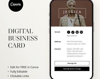 Digital Business Card Canva Template, Real Estate Business Card, Real Estate Marketing, Modern Business Card, Textable Business Card, Classy