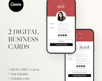 Digital Business Card Canva Template, Real Estate Business Card, Real Estate Marketing, Modern Business Card, Entrepreneur, Realty, Modern