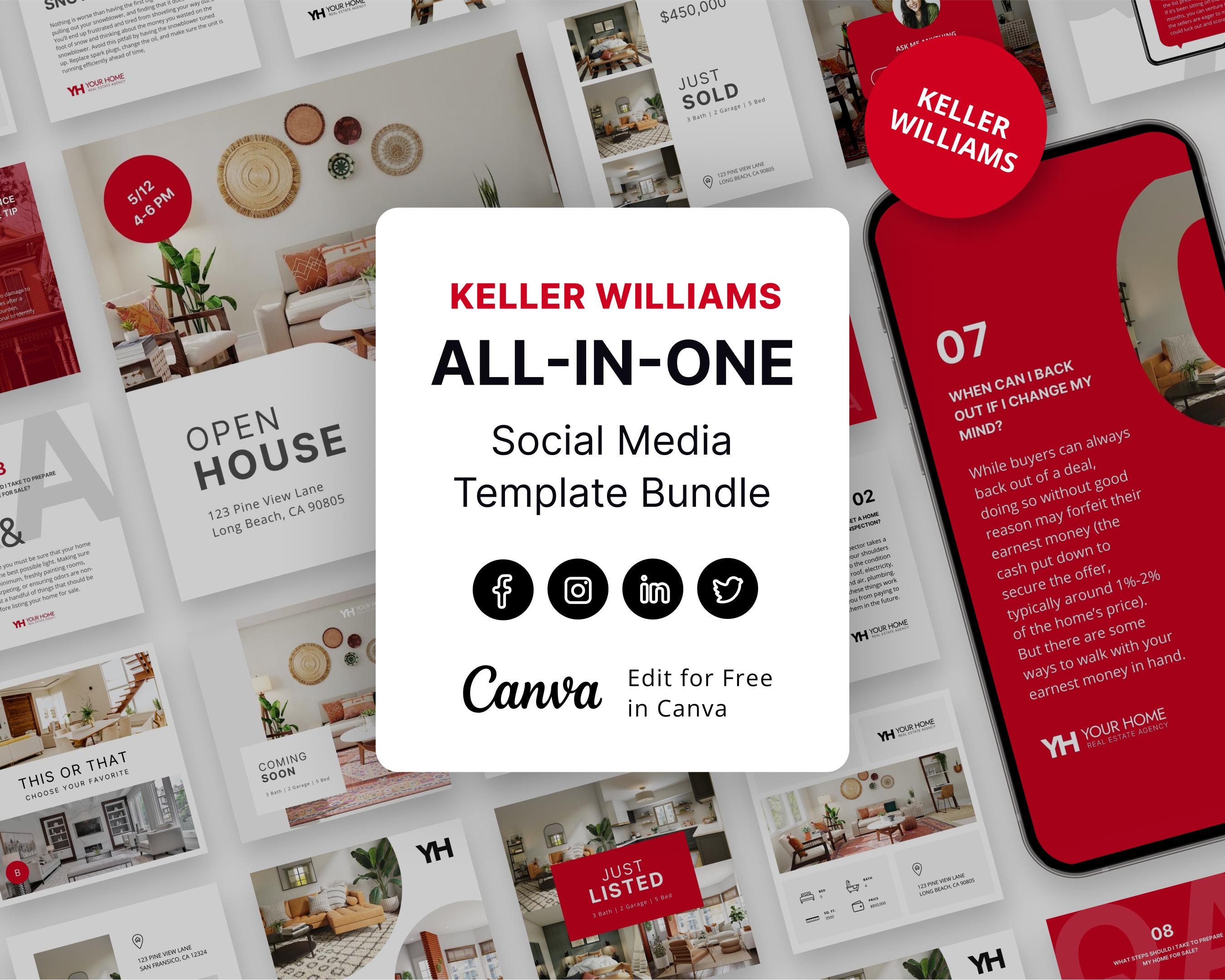 Keller Williams Marketing Bundle, Social Media Template Bundle, Keller