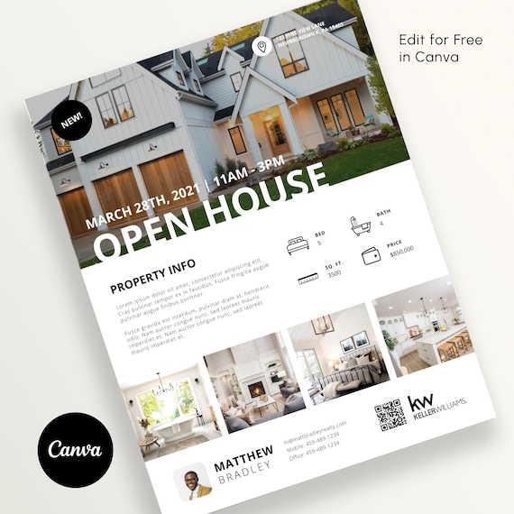 Open House Flyer, Real Estate Flyer Template, Canva Real Estate, Open House Sign, Real Estate Marketing, Modern Real Estate Marketing