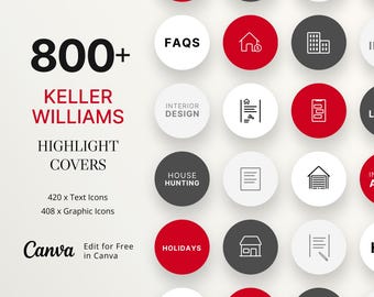 800 Keller Williams Real Estate Instagram Story Highlight Covers, Real Estate Instagram Reel Cover, KW Instagram Realtor Covers for Canva