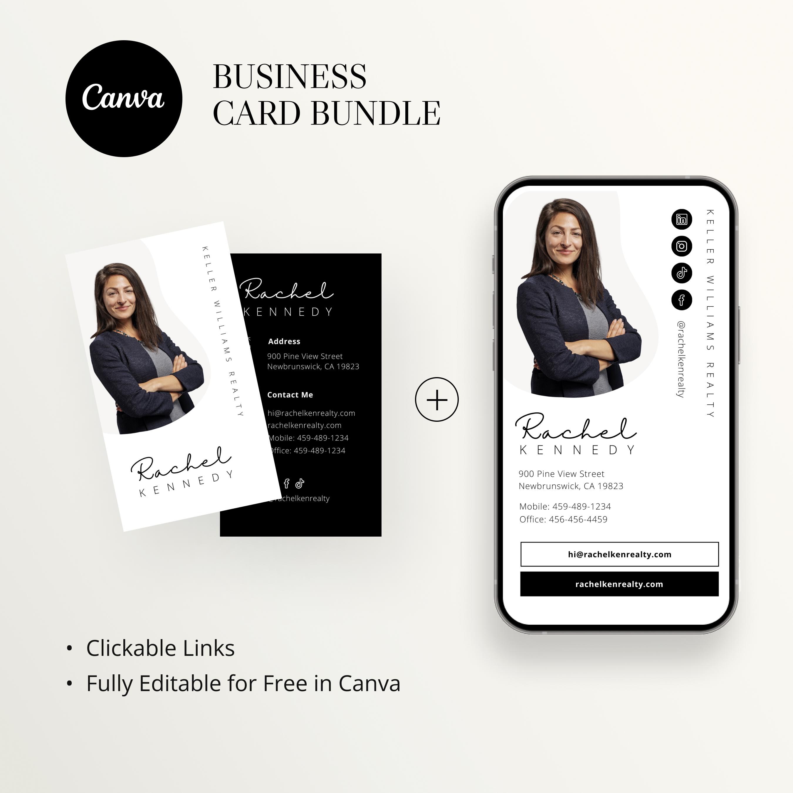 Digital Business Card & Business Card Bundle, Real Estate Marketing, Modern Real Estate Business Card, Entrepreneur, Canva Template, Classy