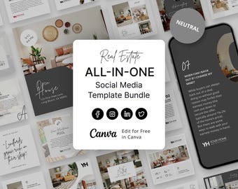 Real Estate Marketing Kit Feminine Gray Canva Templates for Instagram Facebook