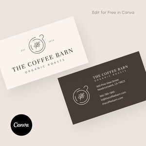 Coffee Shop Canva Business Card, Edit Cafe Business Card in Canva, Printable DIY Business Cards, Elegant and Minimal Small Business Card