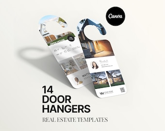 14 Real Estate Door Hangers Bundle, Modern Realtor Door Hangers, Real Estate Farming, Realtor branding, Canva Door Hanger Template, Door Tag