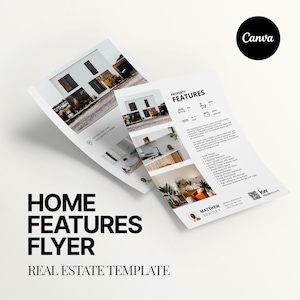 Woningkenmerken onroerend goed Feature Sheet Flyer Template, Afdrukbaar huisfunctie, Vastgoedmarketing, Net vermeld, Formulier woningkenmerken