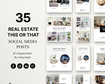 Real Estate This or That Social Media Templates, Real Estate Social Media Posts, Realtor Facebook Instagram Would You Rather Posts and Story