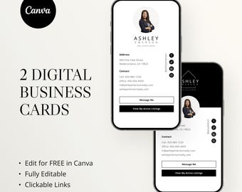 Digital Business Card Canva Template, Real Estate Business Card, Real Estate Marketing, Modern Business Card, Textable Business Card, Classy